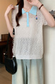 Real Shot Wholesale Price 2025 Summer New Korean Version Contrast Color POLO Collar Bear Embroidery Breathable Ice Silk Cool Top in Cream and Light Blue