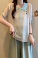 Real Shot Wholesale Price 2025 Summer New Korean Version Contrast Color POLO Collar Bear Embroidery Breathable Ice Silk Cool Top in Cream and Light Blue