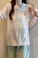 Real Shot Wholesale Price 2025 Summer New Korean Version Contrast Color POLO Collar Bear Embroidery Breathable Ice Silk Cool Top in Cream and Light Blue