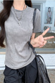 Real Shot Price Washed Do Old Positive Shoulder Short Sleeve T-Shirt Women Summer 2025 New Style Western Style Unique Chic Top Trendy in Gray