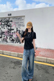 Real Shot Price Washed Do Old Positive Shoulder Short Sleeve T-Shirt Women Summer 2025 New Style Western Style Unique Chic Top Trendy in Black