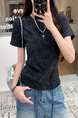 Real Shot Price Washed Do Old Positive Shoulder Short Sleeve T-Shirt Women Summer 2025 New Style Western Style Unique Chic Top Trendy in Black