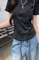 Real Shot Price Washed Do Old Positive Shoulder Short Sleeve T-Shirt Women Summer 2025 New Style Western Style Unique Chic Top Trendy in Black