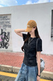 Real Shot Price Washed Do Old Positive Shoulder Short Sleeve T-Shirt Women Summer 2025 New Style Western Style Unique Chic Top Trendy in Black