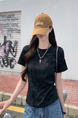 Real Shot Price Washed Do Old Positive Shoulder Short Sleeve T-Shirt Women Summer 2025 New Style Western Style Unique Chic Top Trendy in Black