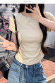 Real Shot Price Wrinkles Waist-cinching Positive Shoulder Short Sleeve T-Shirt Women Summer 2025 New Style Design Sense Slim Fit Short Style Top in Beige