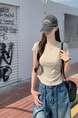 Real Shot Price Wrinkles Waist-cinching Positive Shoulder Short Sleeve T-Shirt Women Summer 2025 New Style Design Sense Slim Fit Short Style Top in Beige