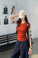 Real Shot Price Wrinkles Waist-cinching Positive Shoulder Short Sleeve T-Shirt Women Summer 2025 New Style Design Sense Slim Fit Short Style Top in Rust