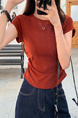 Real Shot Price Wrinkles Waist-cinching Positive Shoulder Short Sleeve T-Shirt Women Summer 2025 New Style Design Sense Slim Fit Short Style Top in Rust
