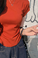Real Shot Price Wrinkles Waist-cinching Positive Shoulder Short Sleeve T-Shirt Women Summer 2025 New Style Design Sense Slim Fit Short Style Top in Rust