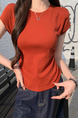 Real Shot Price Wrinkles Waist-cinching Positive Shoulder Short Sleeve T-Shirt Women Summer 2025 New Style Design Sense Slim Fit Short Style Top in Rust
