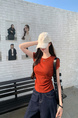 Real Shot Price Wrinkles Waist-cinching Positive Shoulder Short Sleeve T-Shirt Women Summer 2025 New Style Design Sense Slim Fit Short Style Top in Rust