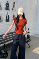 Real Shot Price Wrinkles Waist-cinching Positive Shoulder Short Sleeve T-Shirt Women Summer 2025 New Style Design Sense Slim Fit Short Style Top in Rust