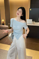Blue Hot Girl Irregular Short-Sleeved T-Shirt Female Summer Petite Short Chic Beautiful Off-Shoulder Top in Light Blue
