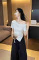 Blue Hot Girl Irregular Short-Sleeved T-Shirt Female Summer Petite Short Chic Beautiful Off-Shoulder Top in White
