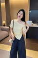 Blue Hot Girl Irregular Short-Sleeved T-Shirt Female Summer Petite Short Chic Beautiful Off-Shoulder Top in Yellow