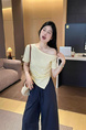 Blue Hot Girl Irregular Short-Sleeved T-Shirt Female Summer Petite Short Chic Beautiful Off-Shoulder Top in Yellow