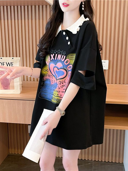 Official Pictures and Real Prices Douyin Quality/Pure Cotton/Back Collar/Loose Mid-Length Polo Collar Hollow in Black