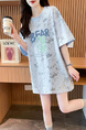 Real Shot and Real Price Douyin Quality/Pure Cotton/Back Collar/Loose Mid-Length Tie-Dye Fashion Top in Light Blue