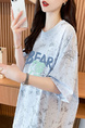 Real Shot and Real Price Douyin Quality/Pure Cotton/Back Collar/Loose Mid-Length Tie-Dye Fashion Top in Light Blue