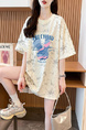 Real Shot and Real Price Douyin Quality/Pure Cotton/Back Collar/Loose Mid-Length Tie-Dye Fashion Top in Cream