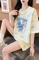 Real Shot and Real Price Douyin Quality/Pure Cotton/Back Collar/Loose Mid-Length Tie-Dye Fashion Top in Cream