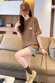 Real Shot of 2025 Summer Loose New Korean Style Short-Sleeved T-Shirt for Women in Solid Brown Color All-Match Tops