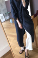 Student Korean Version of Long-Sleeved Shirt Dress for Women in Navy Blue, Medium-Length, Loose and Slim, Lazy Shirt