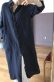 Student Korean Version of Long-Sleeved Shirt Dress for Women in Navy Blue, Medium-Length, Loose and Slim, Lazy Shirt