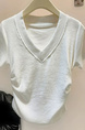 Real shot of Korean sweet hot girl V-neck straight shoulder short-sleeved T-shirt female summer petite short slim white