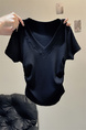 Real shot of Korean sweet hot girl V-neck straight shoulder short-sleeved T-shirt female summer petite short slim black