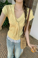 Cream style shawl V-neck knitted top for women in light yellow with atmospheric cuffs and slits, slim-fit sweater bottoming shirt