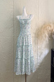 Monday 5.7/10:00am Hanano Overture Chest Drawstring Lace Patchwork Suspender Dress with Large Skirt - Light Blue